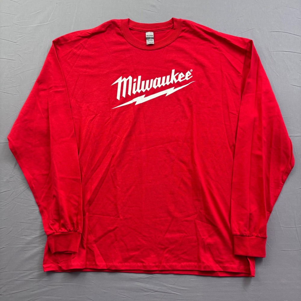 Milwaukee Tool Long Sleeve Shirt Mens 2XL Red Graphic Heavy Cotton Gildan Tee